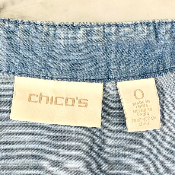 CHICO'S Chambray Jacket Sz 0 (US Small/4) Embroidered Beaded Coin Open Front EUC - Picture 8 of 12